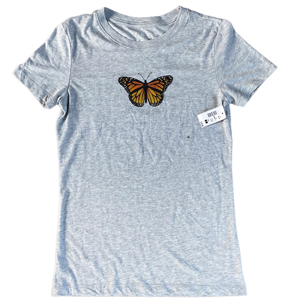 NWT Women’s FREE STATE Gray Butterfly Graphic Short Sleeve T-Shirt Medium
